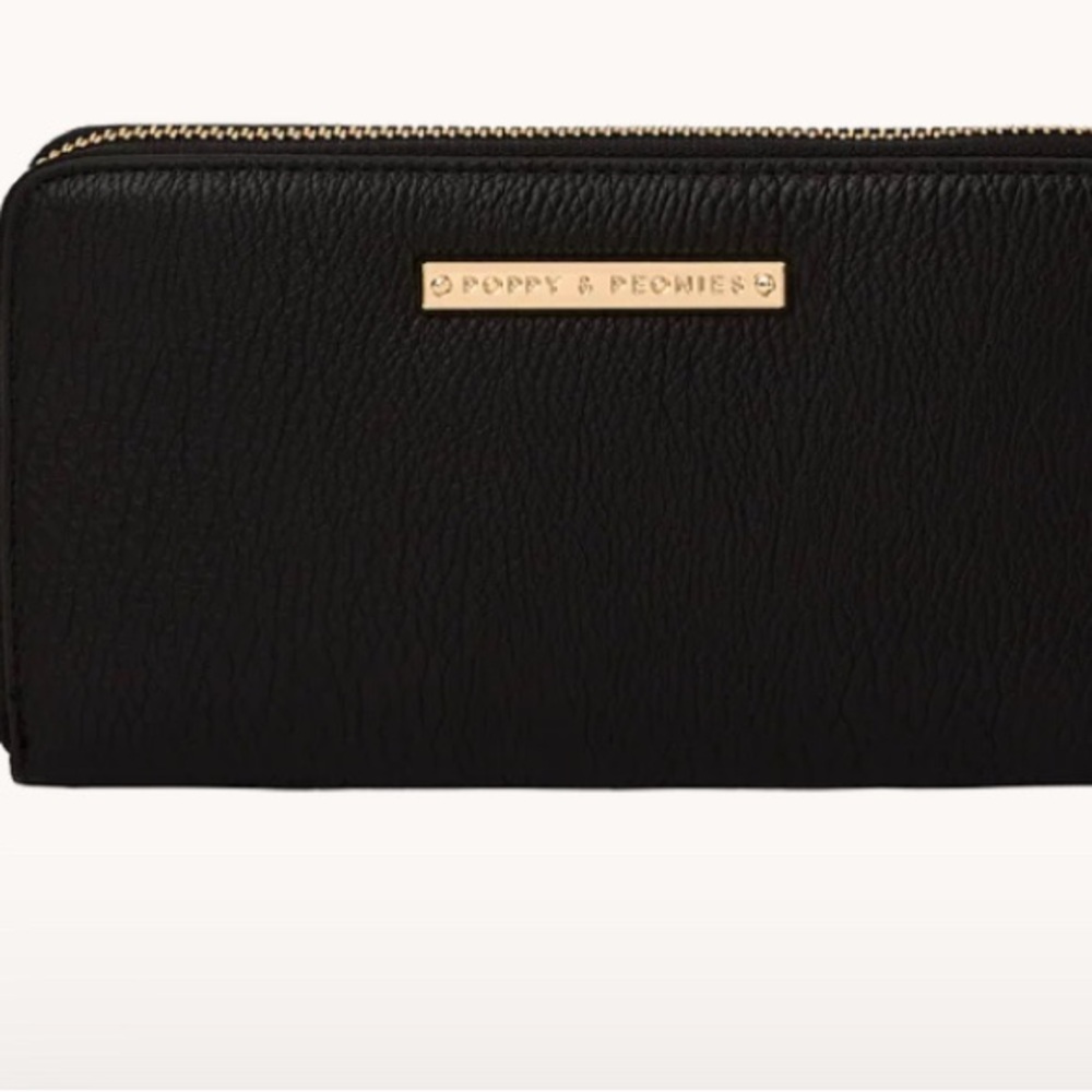 Poppy & Peonies Black Wallet with Gold Accents